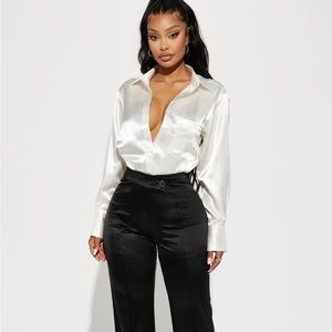 White Satin Button Down